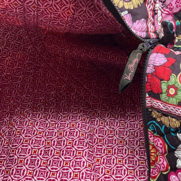 Vera Bradley Quilted Duffle Bag Mod Floral Pink Brown 22" Top Zipper Travel - Picture 7 of 14